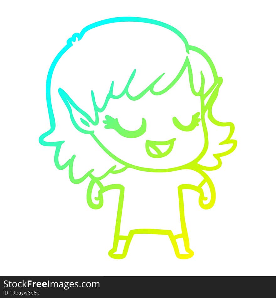 cold gradient line drawing happy cartoon elf girl