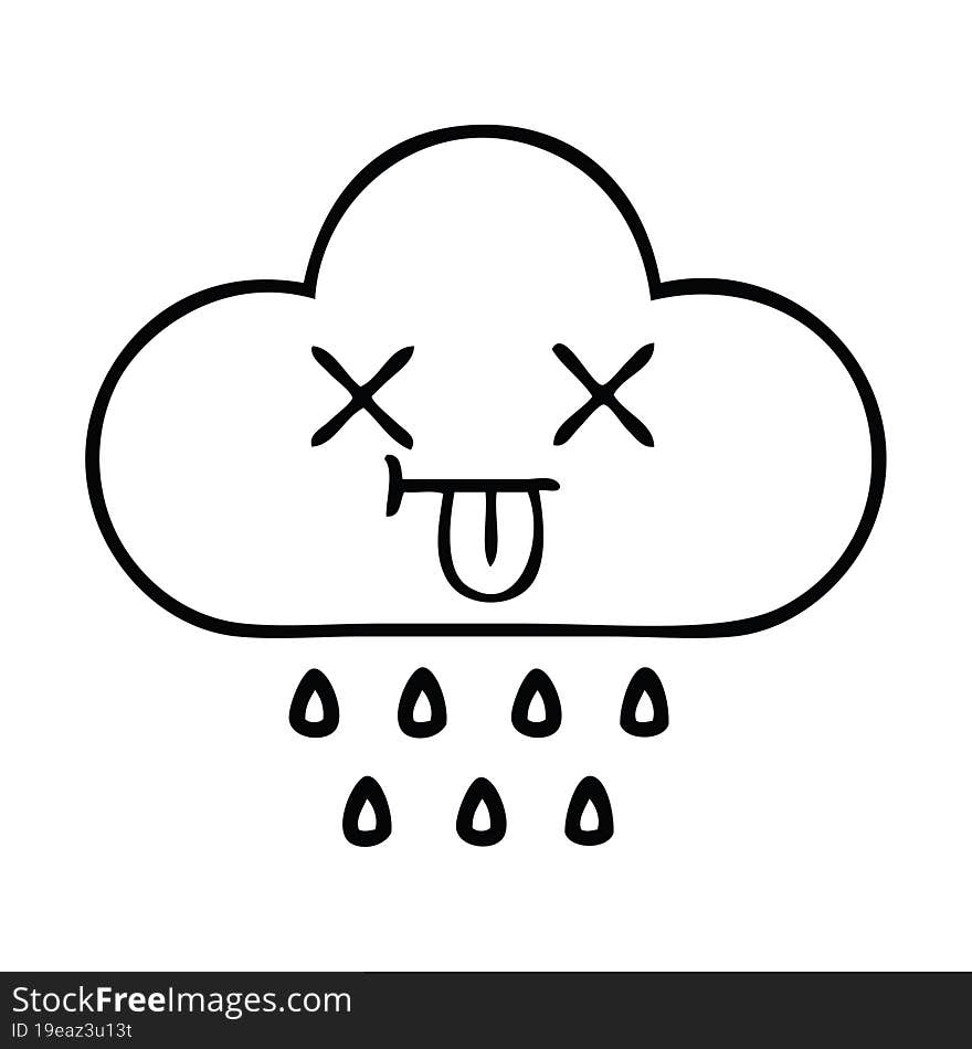 line drawing cartoon of a rain cloud