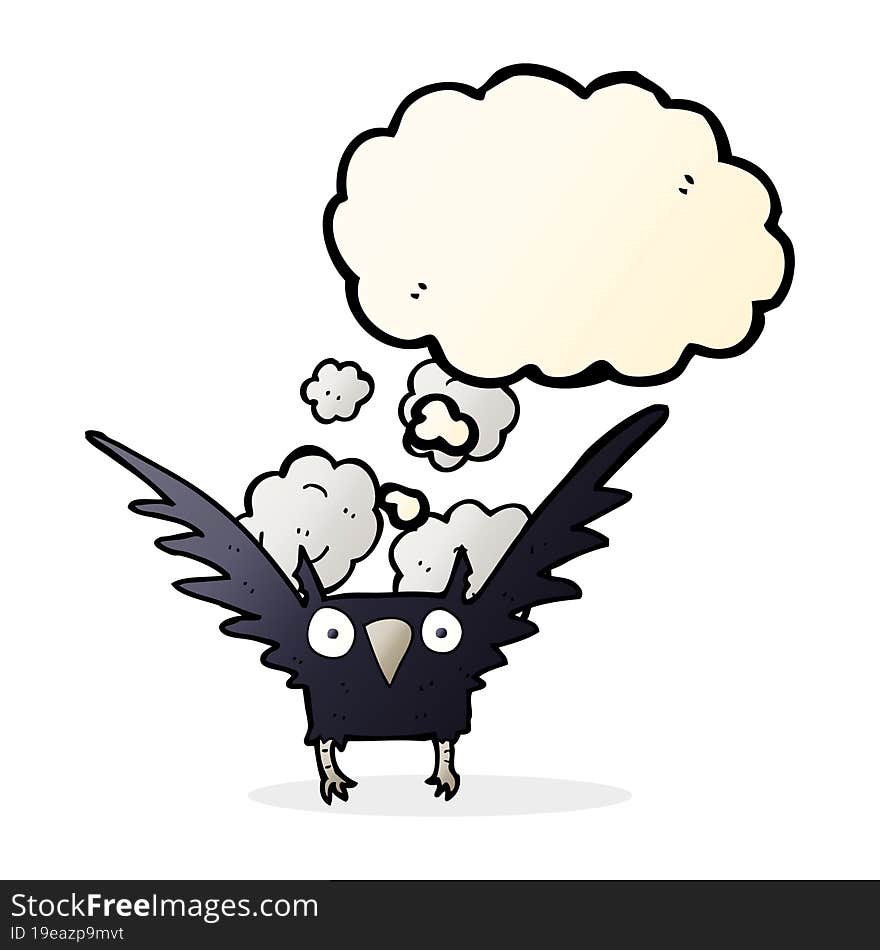 cartoon spooky bird with thought bubble