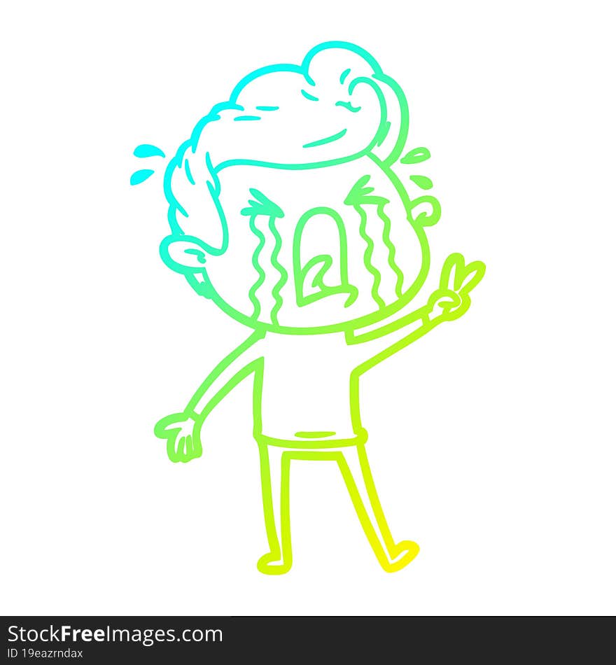 cold gradient line drawing of a cartoon crying man