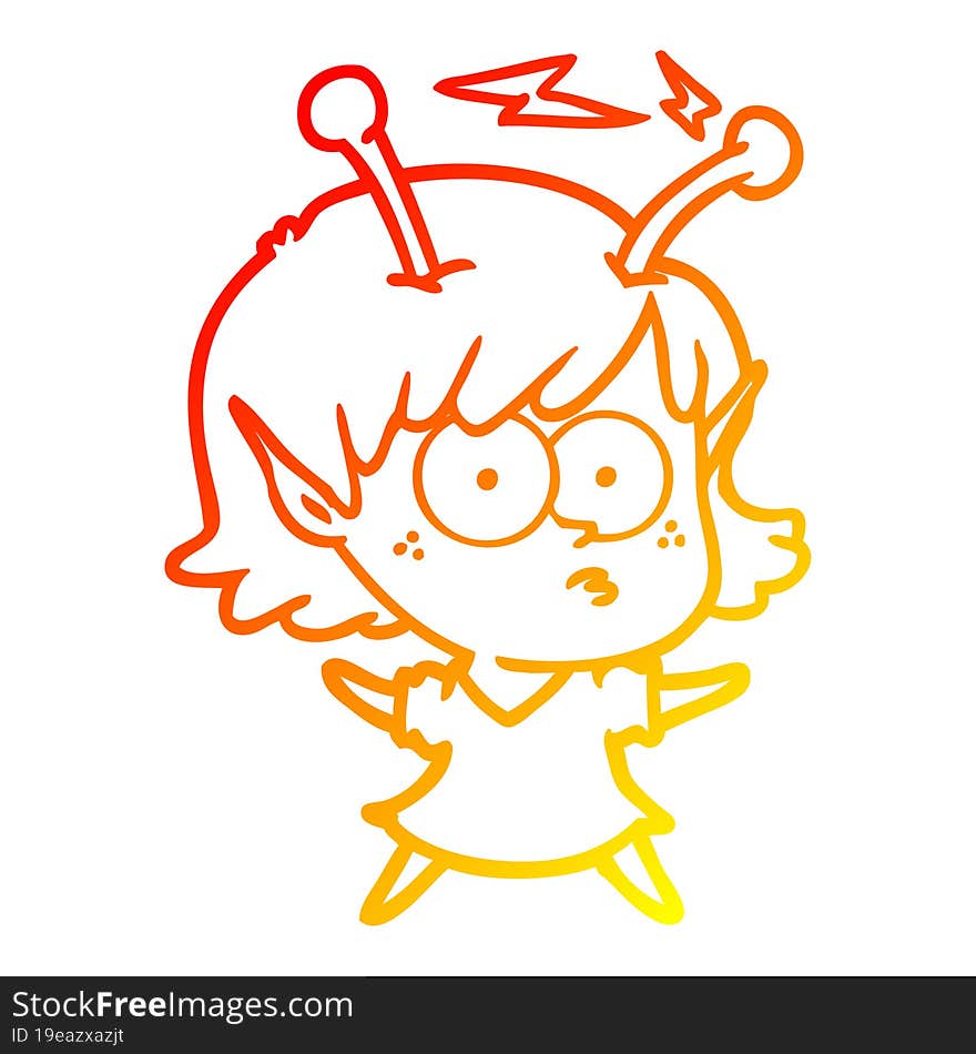 warm gradient line drawing cartoon alien girl