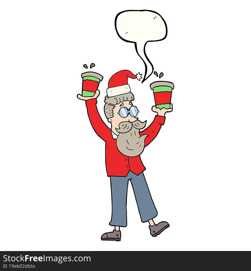 Speech Bubble Cartoon Man With Coffee Cups At Christmas