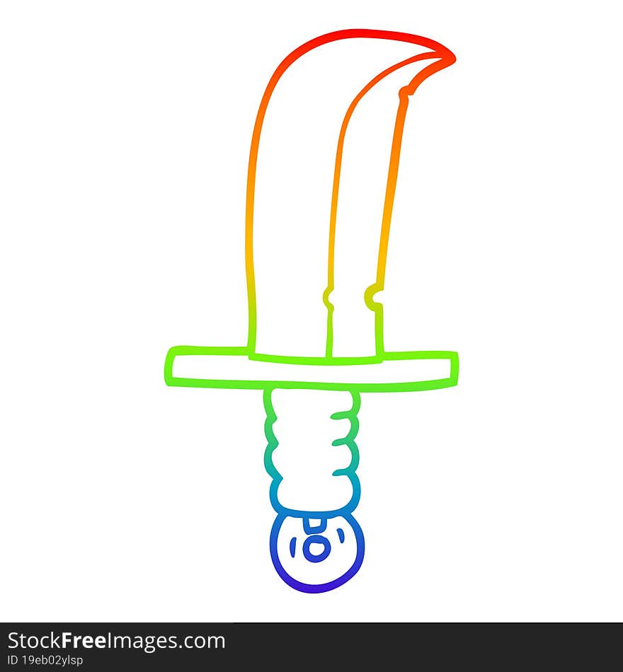 rainbow gradient line drawing of a cartoon of an old bronze sword