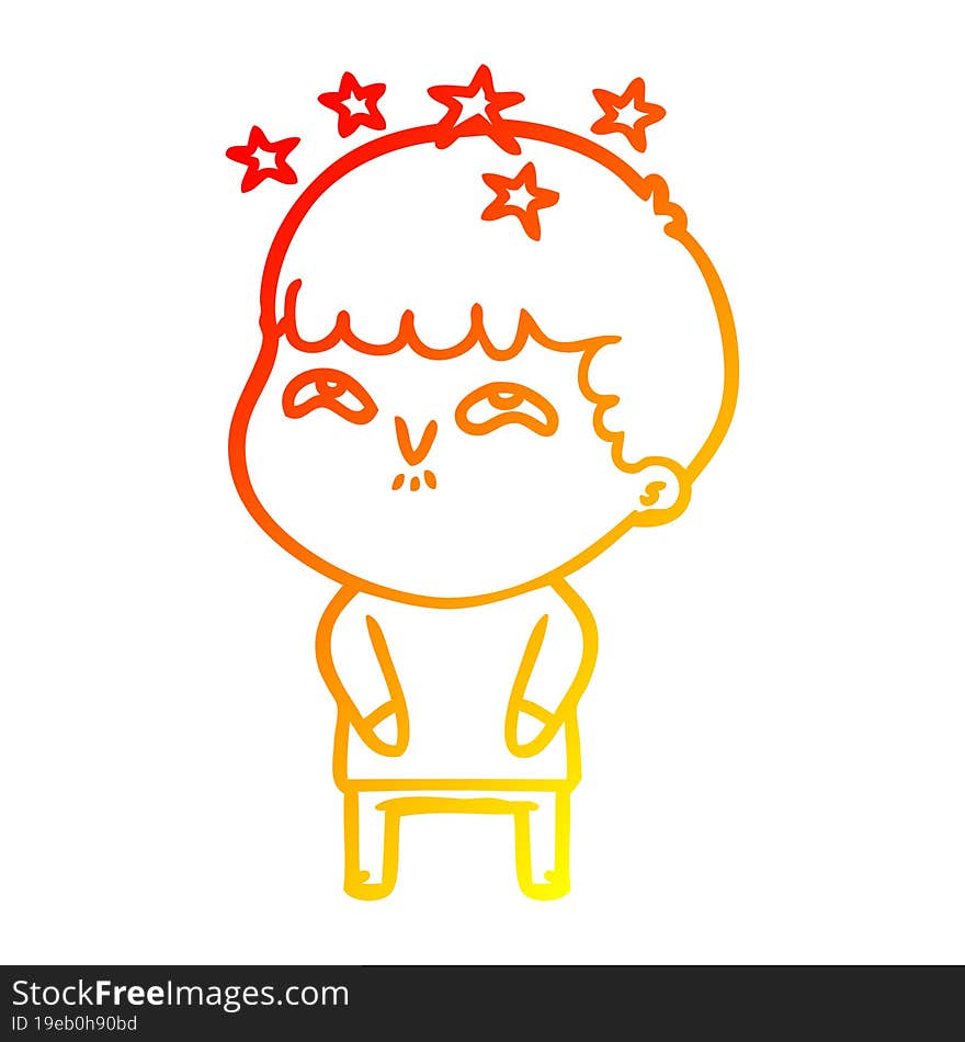 warm gradient line drawing cartoon amazed boy