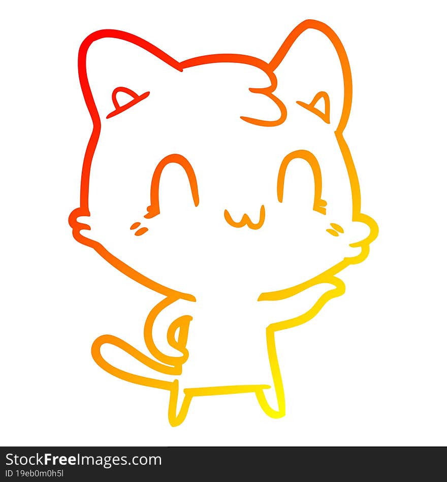 warm gradient line drawing of a cartoon happy cat