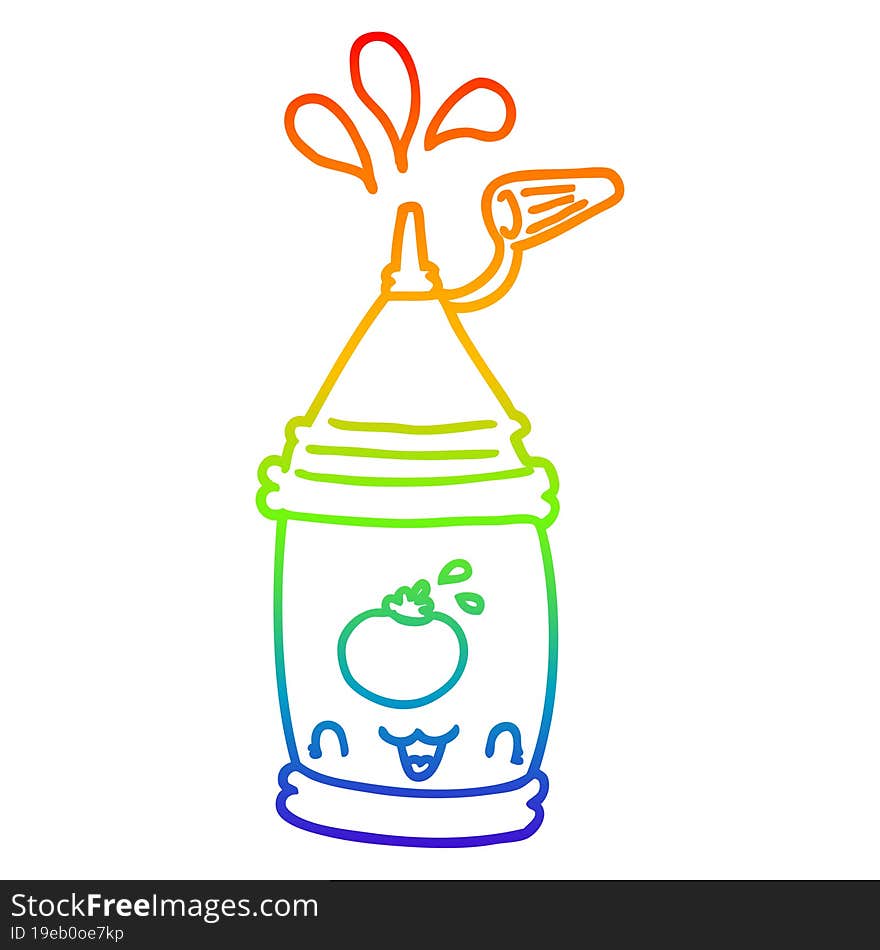 rainbow gradient line drawing cartoon ketchup bottle