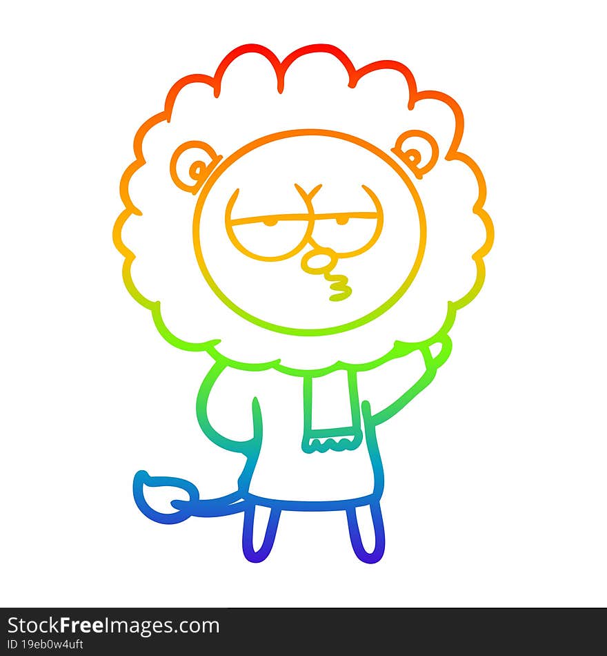 rainbow gradient line drawing of a cartoon bored lion