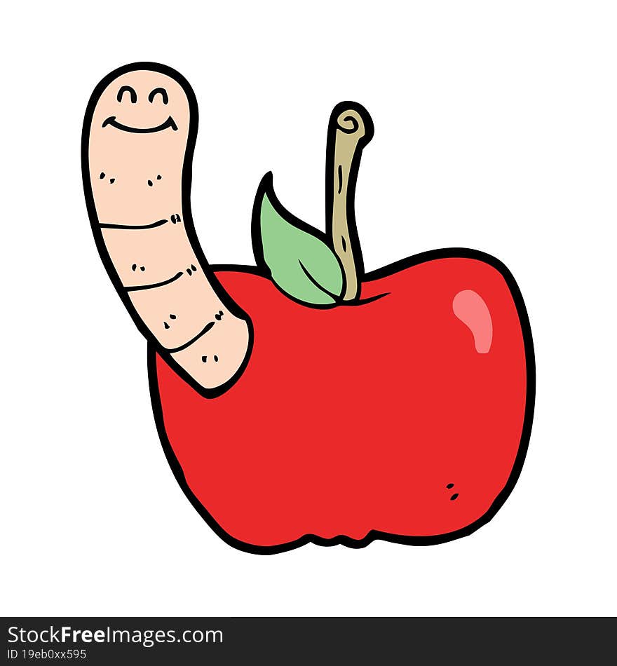 cartoon apple with worm