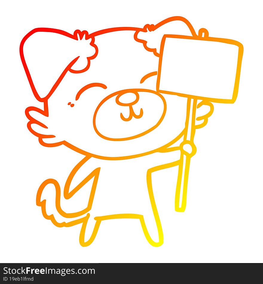 warm gradient line drawing cartoon dog with protest sign