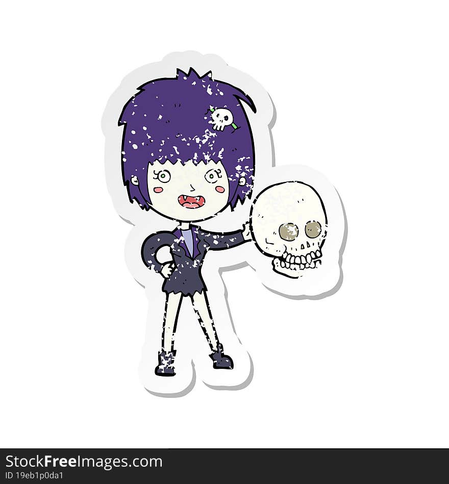 Retro Distressed Sticker Of A Cartoon Halloween Vampire Girl