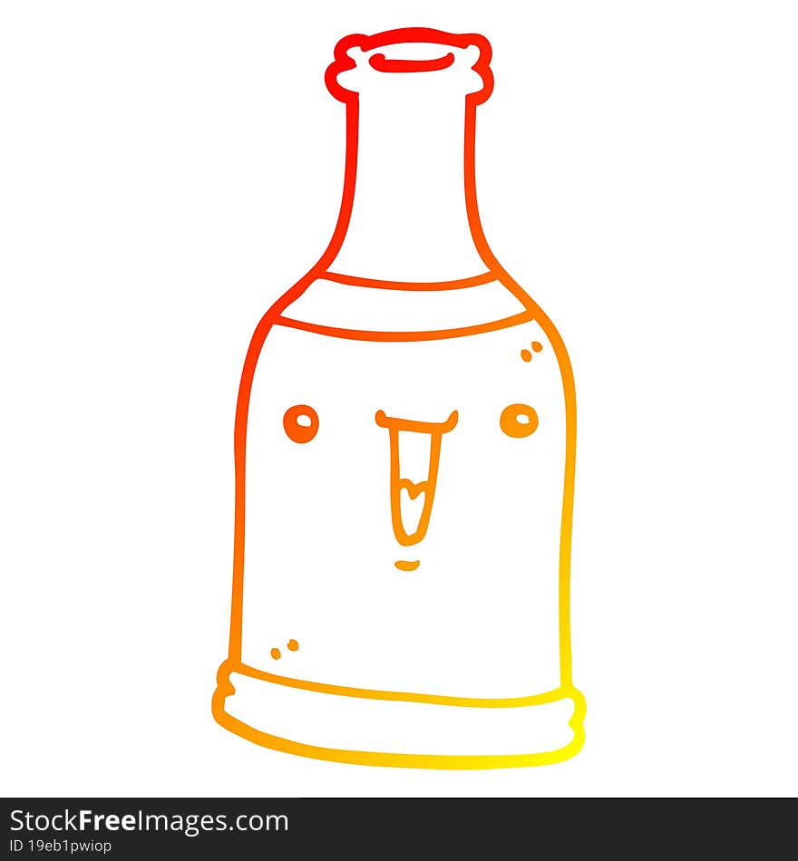 Warm Gradient Line Drawing Cartoon Beer Bottle