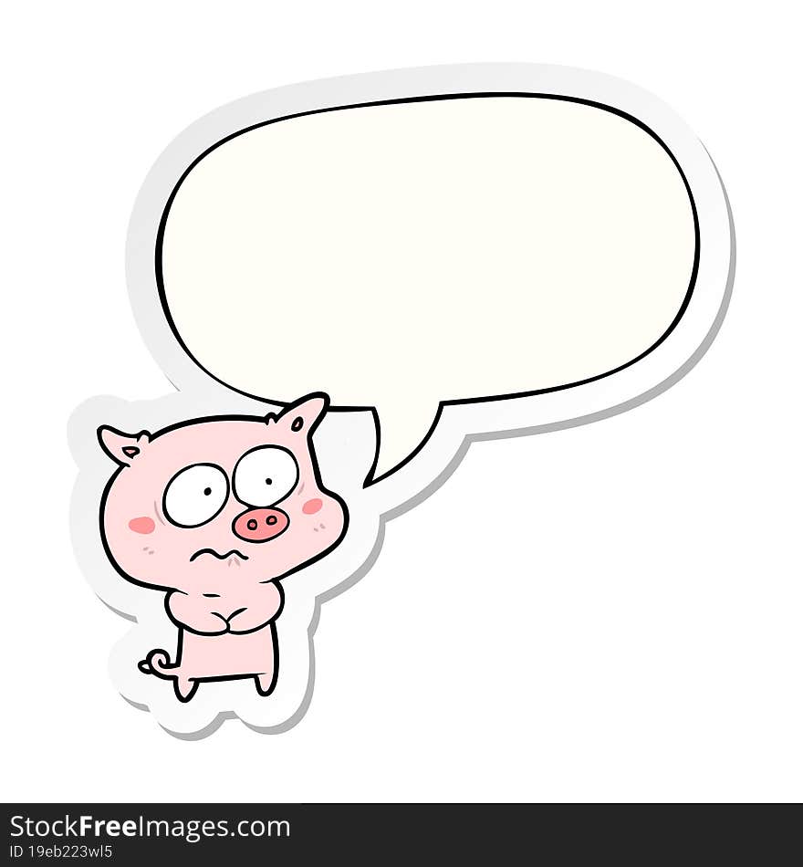 cartoon nervous pig and speech bubble sticker