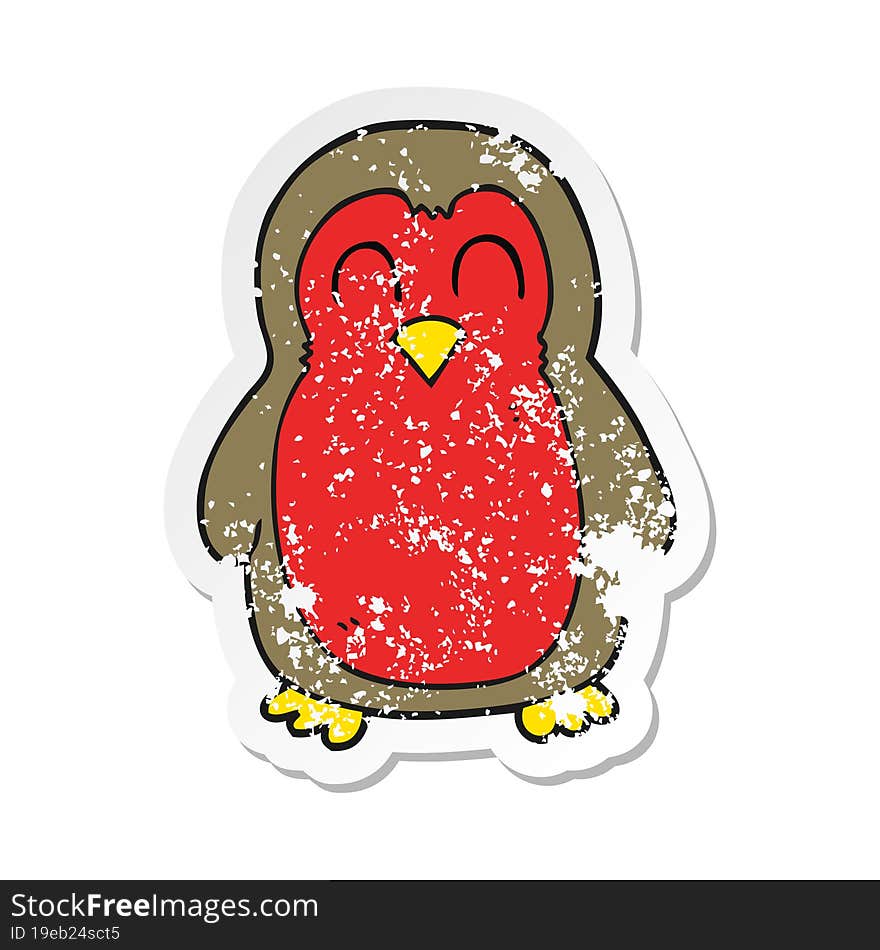 Retro Distressed Sticker Of A Cartoon Christmas Robin