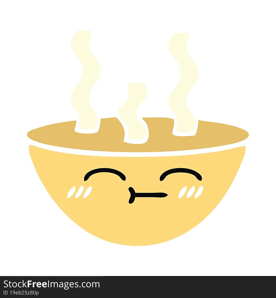 flat color retro cartoon bowl of hot soup