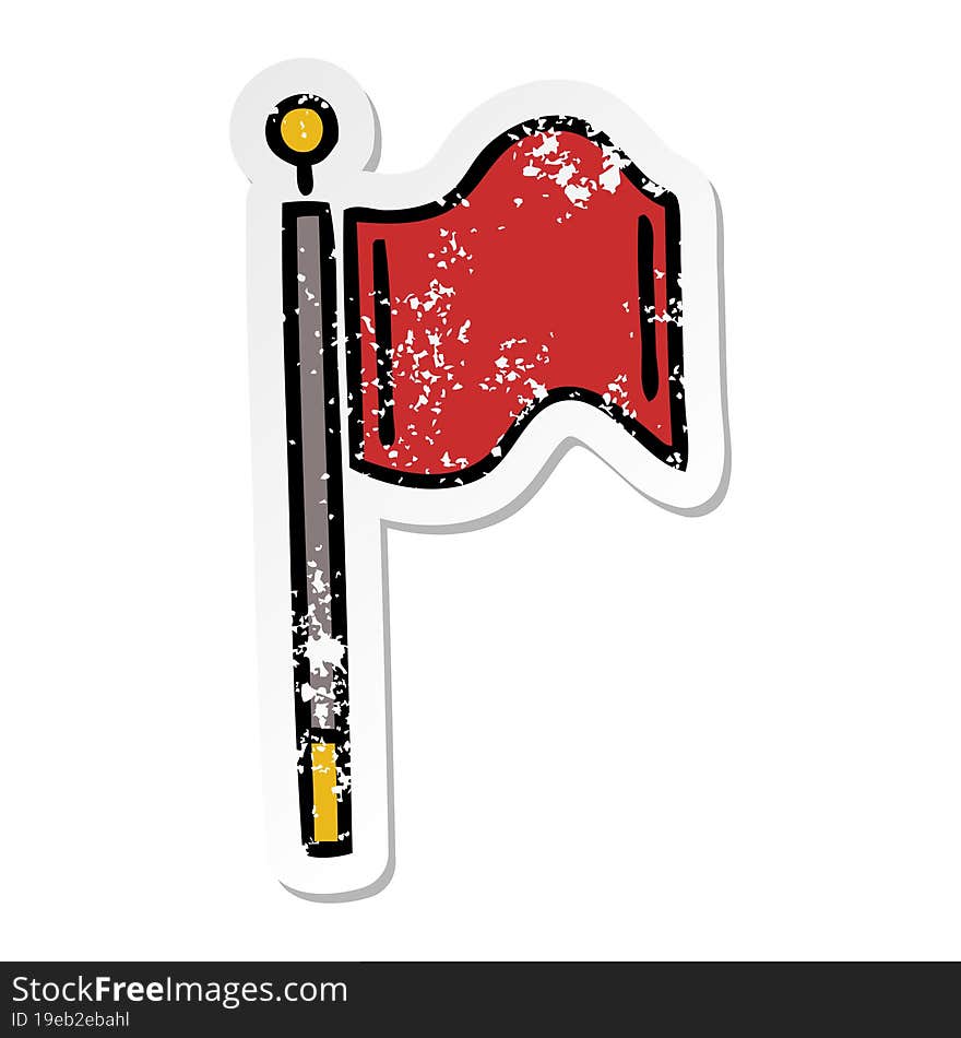 distressed sticker of a cute cartoon red flag