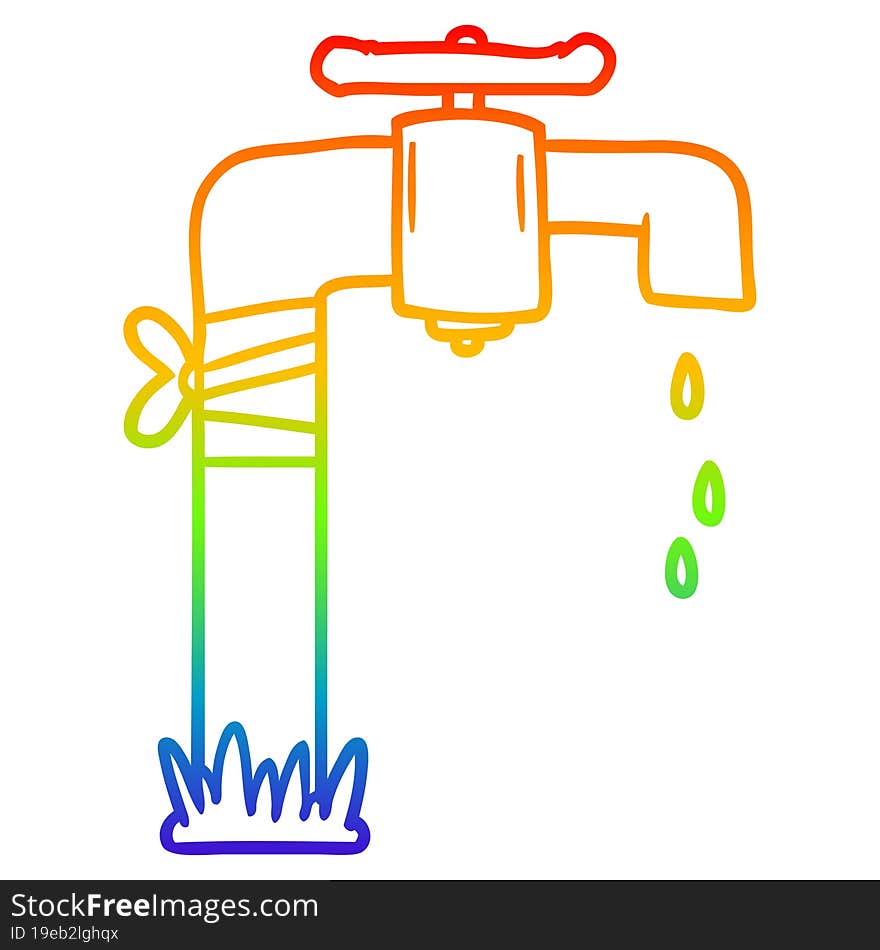 rainbow gradient line drawing of a cartoon old water tap