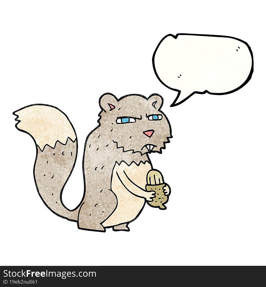 Speech Bubble Textured Cartoon Angry Squirrel With Nut