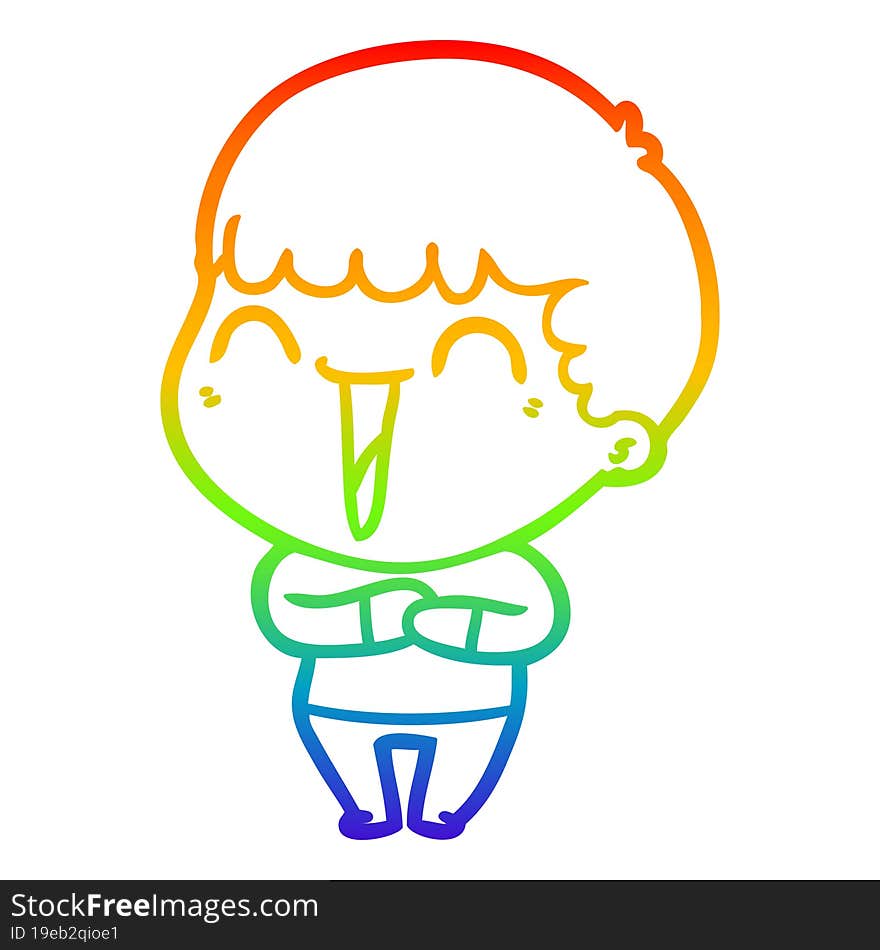 rainbow gradient line drawing of a cartoon happy man