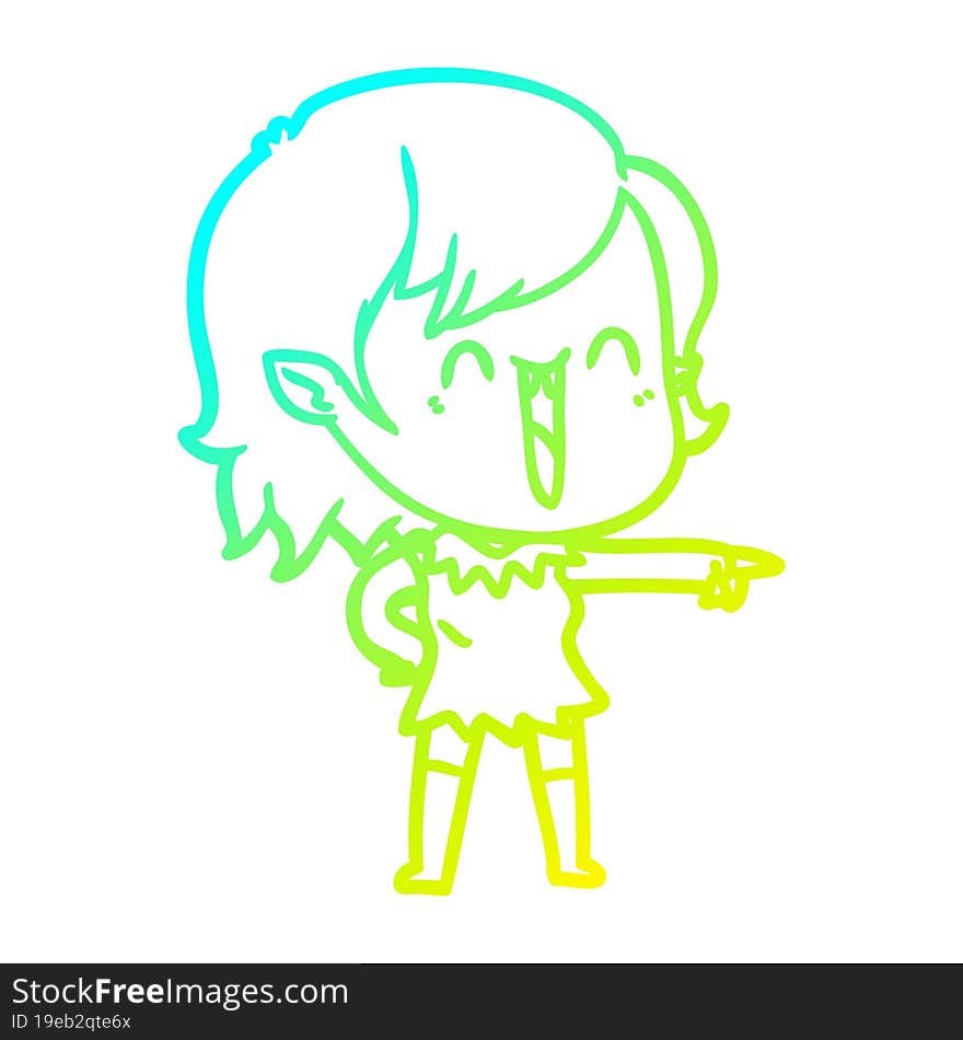 cold gradient line drawing cute cartoon happy vampire girl