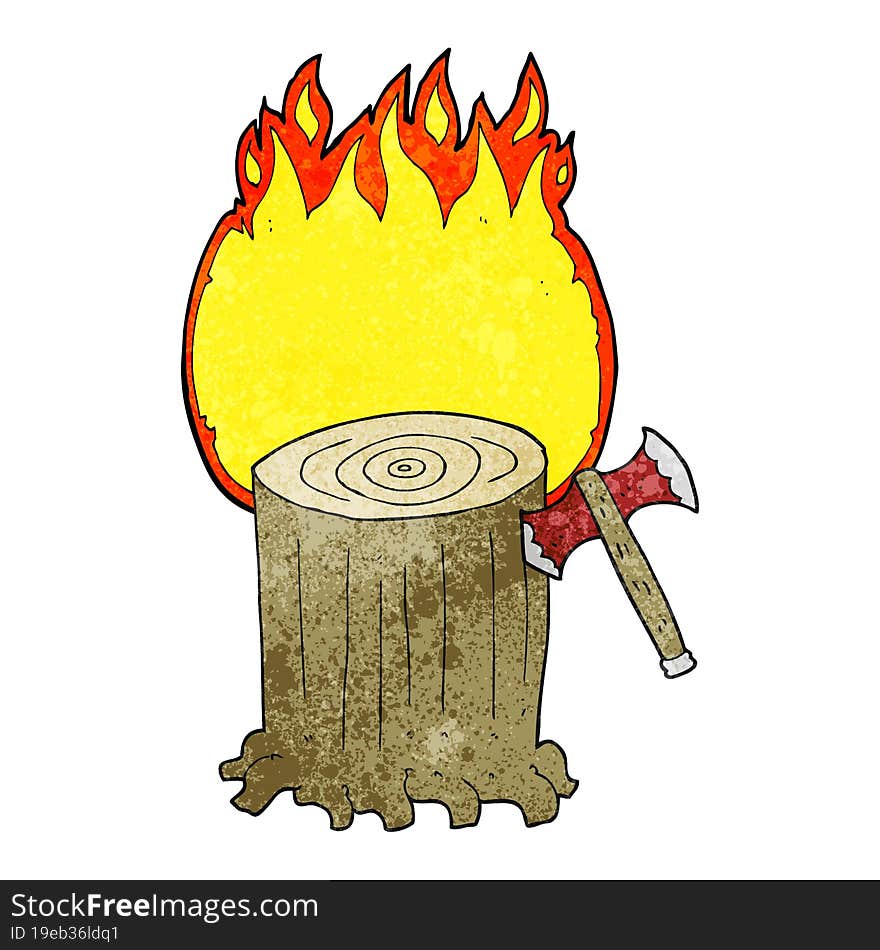 textured cartoon tree stump and axe