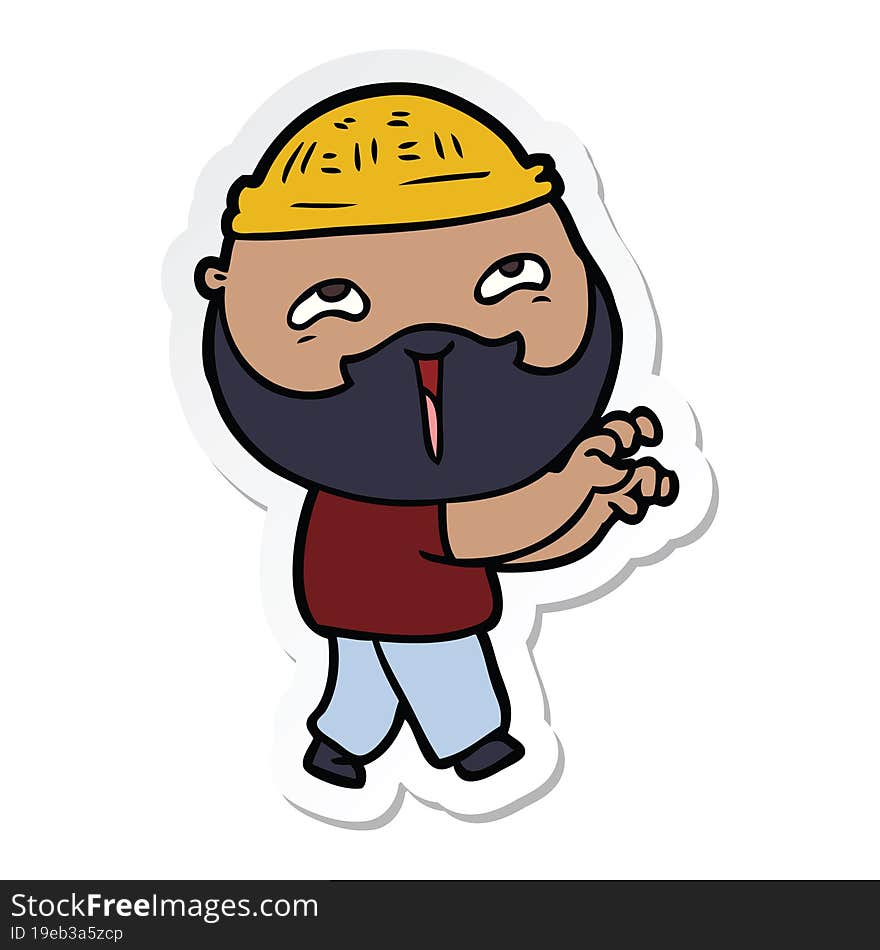 Sticker Of A Cartoon Happy Bearded Man