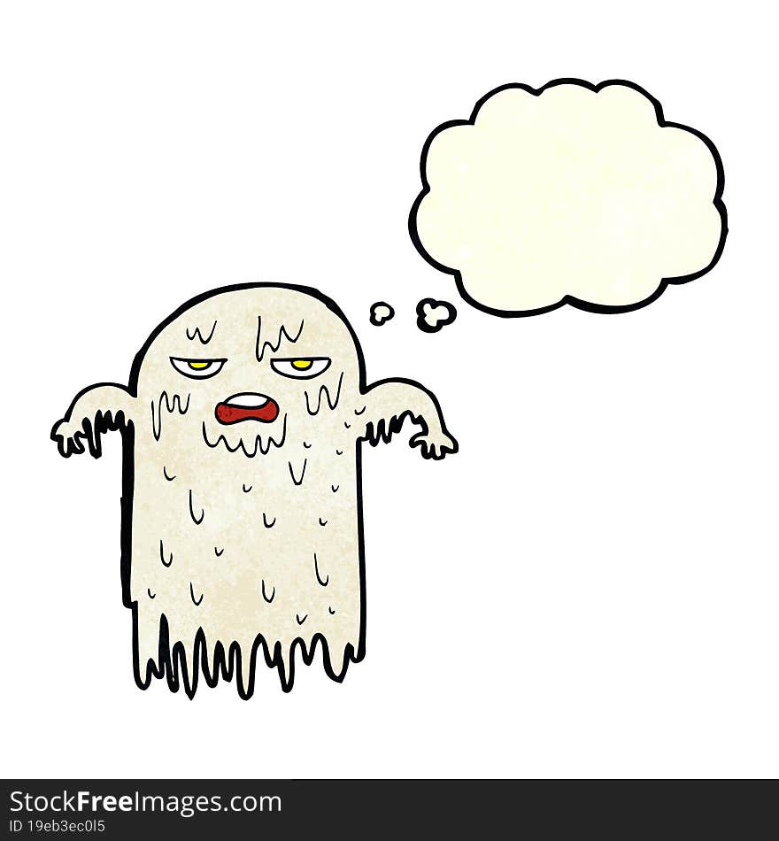 cartoon slimy ghost with thought bubble