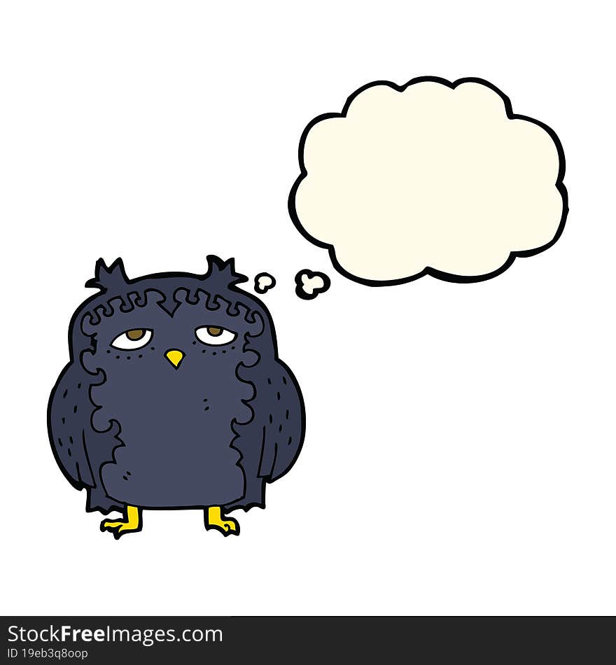 cartoon wise old owl with thought bubble