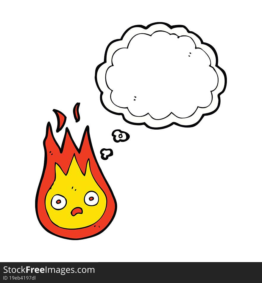 cartoon friendly fireball with thought bubble