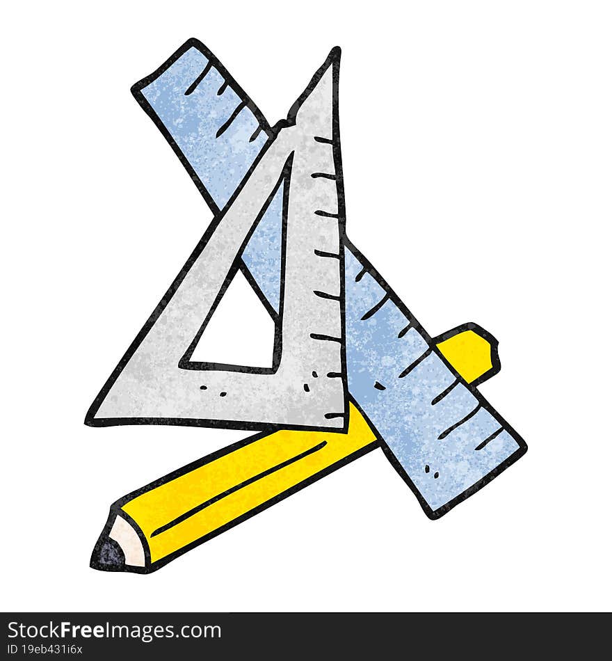 freehand textured cartoon pencil and ruler