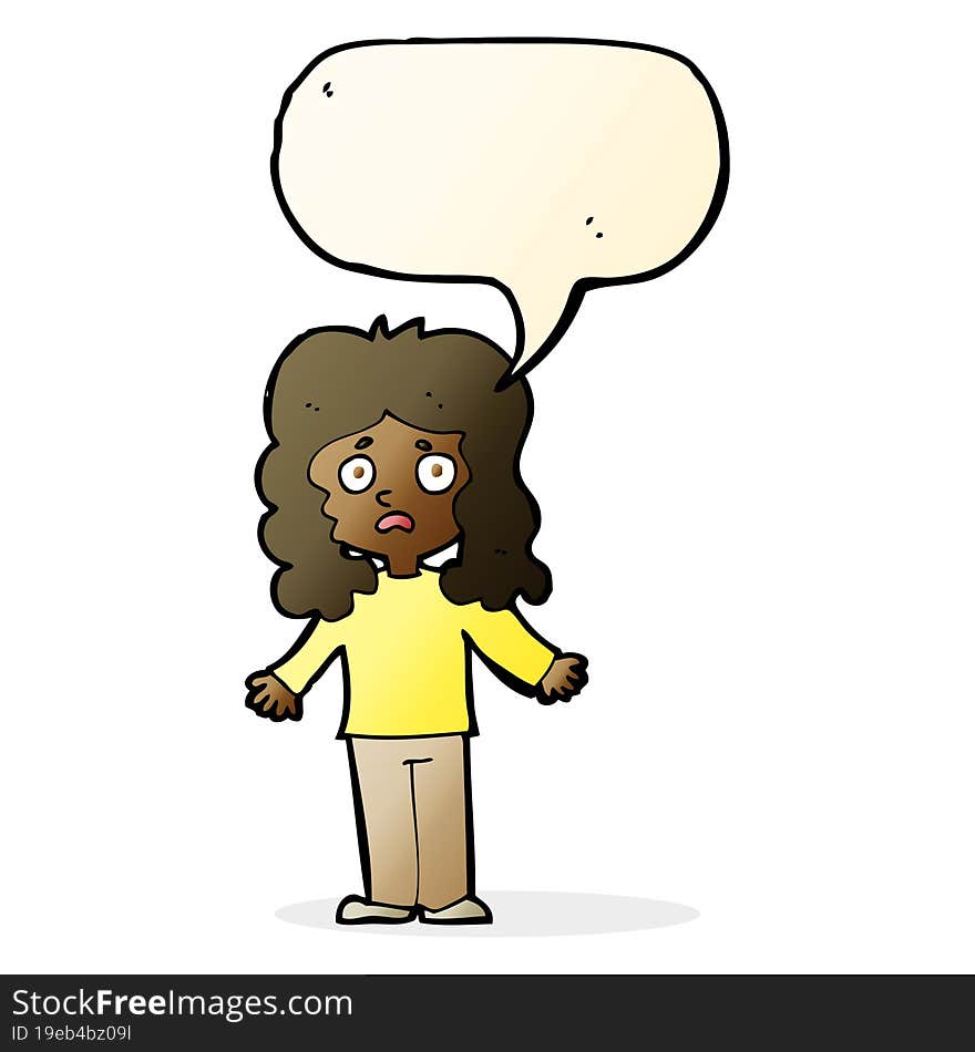 cartoon worried woman with speech bubble