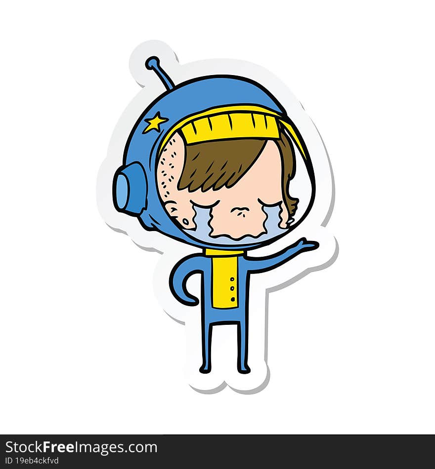 sticker of a cartoon crying astronaut girl