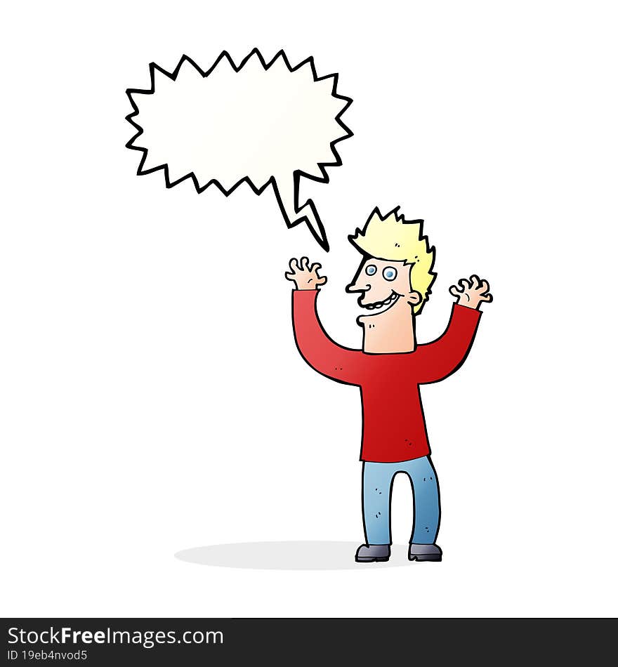 cartoon excited man with speech bubble