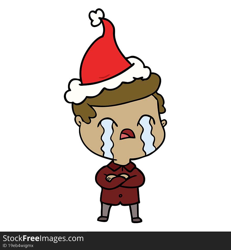 line drawing of a man crying wearing santa hat