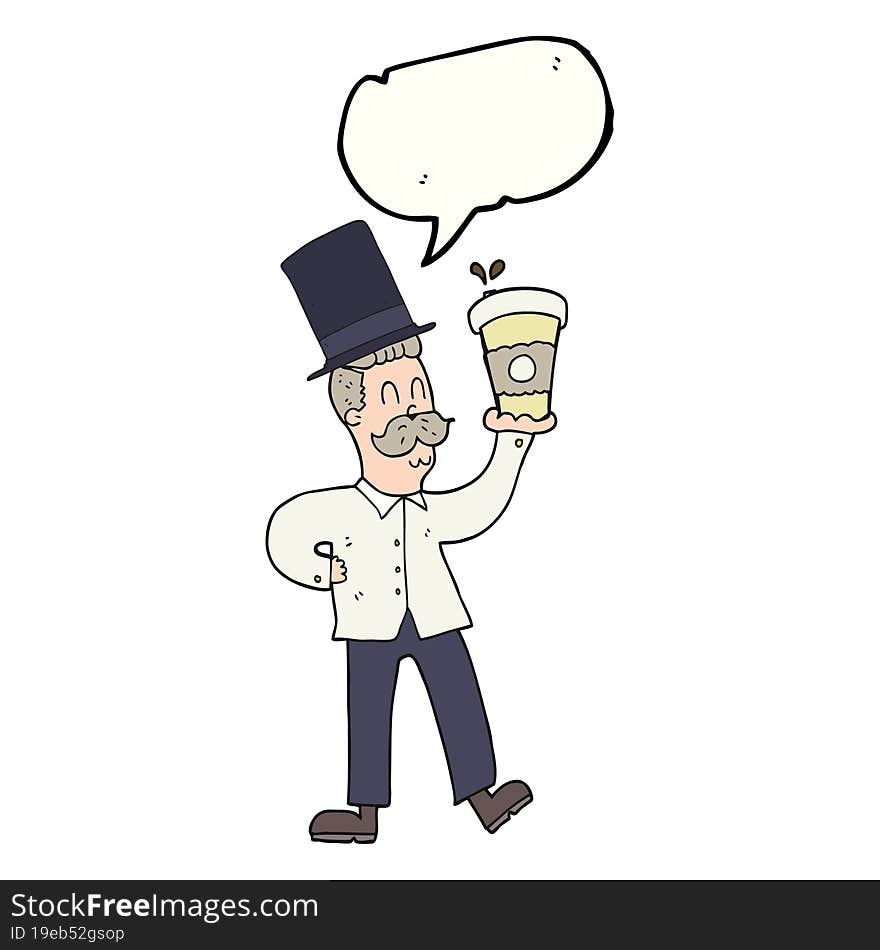 Speech Bubble Cartoon Man With Coffee Cup