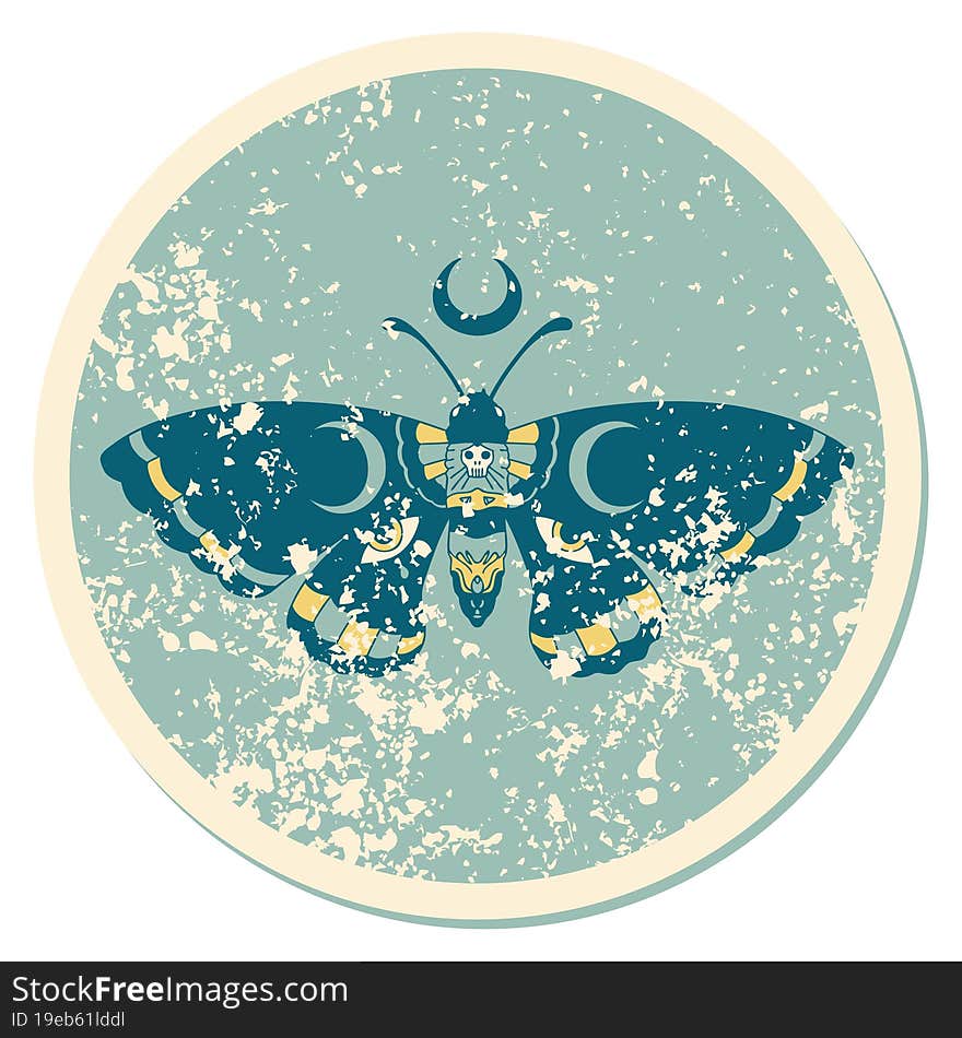 iconic distressed sticker tattoo style image of a moth. iconic distressed sticker tattoo style image of a moth