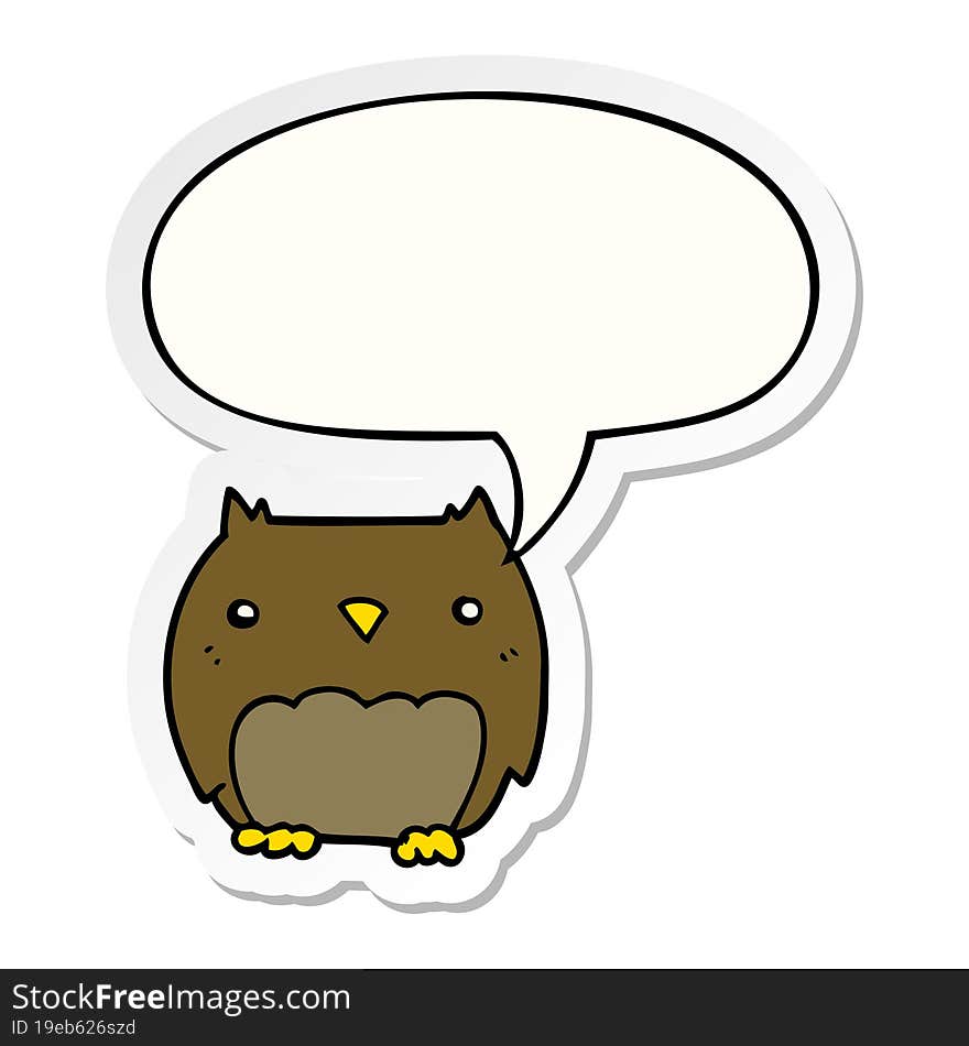 Cute Cartoon Owl And Speech Bubble Sticker