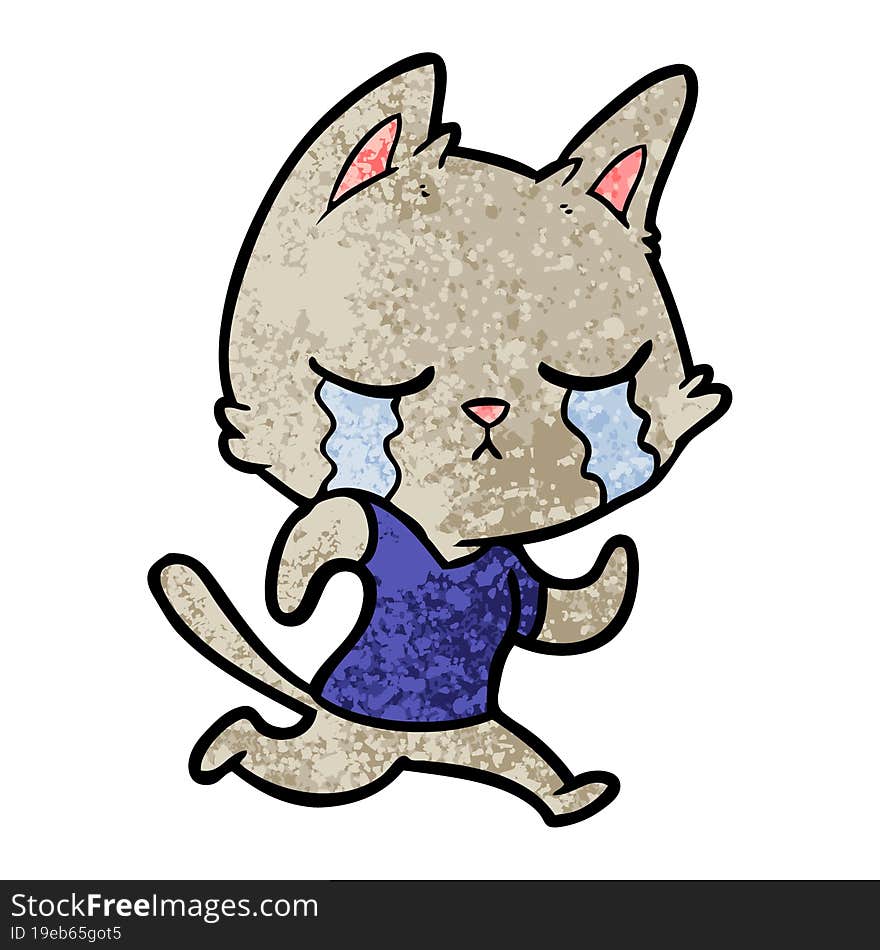 crying cartoon cat running away. crying cartoon cat running away