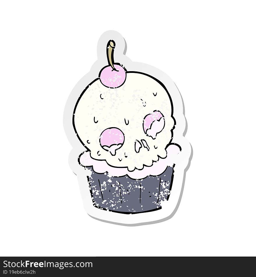 retro distressed sticker of a cartoon halloween cup cake