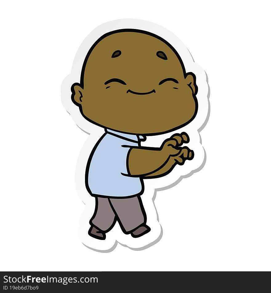 sticker of a cartoon happy bald man