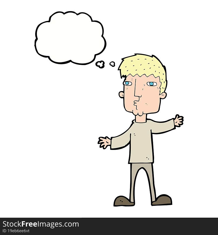 cartoon curious man with thought bubble