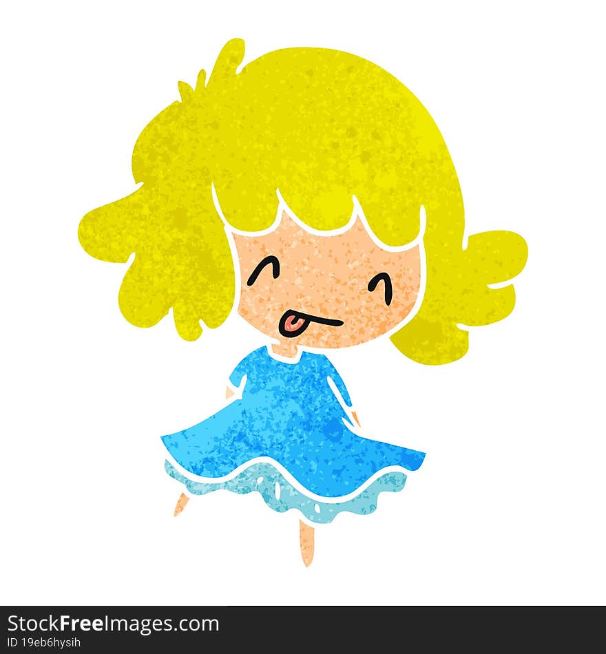 retro cartoon illustration of a cute kawaii girl. retro cartoon illustration of a cute kawaii girl