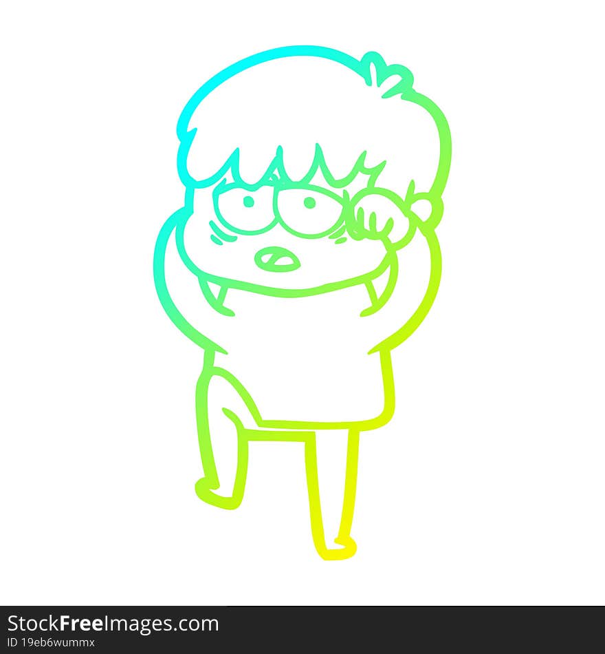 cold gradient line drawing cartoon exhausted boy