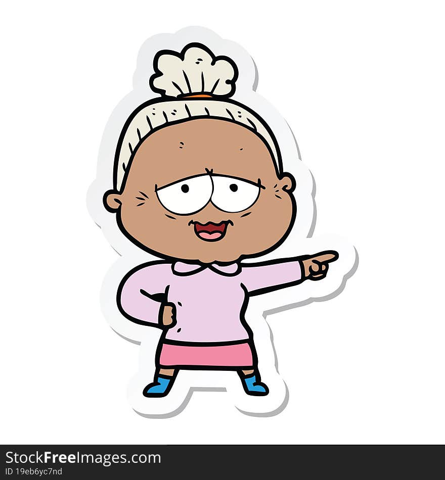 sticker of a cartoon happy old lady