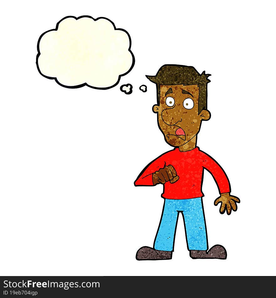 cartoon shocked man with thought bubble