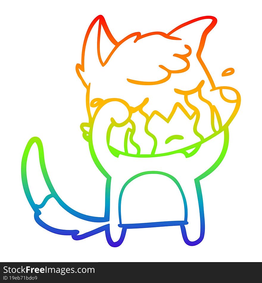 Rainbow Gradient Line Drawing Crying Fox Cartoon