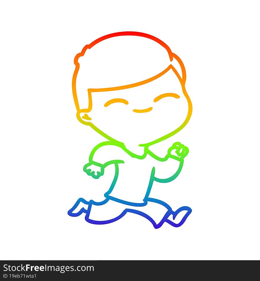 rainbow gradient line drawing cartoon smiling boy running