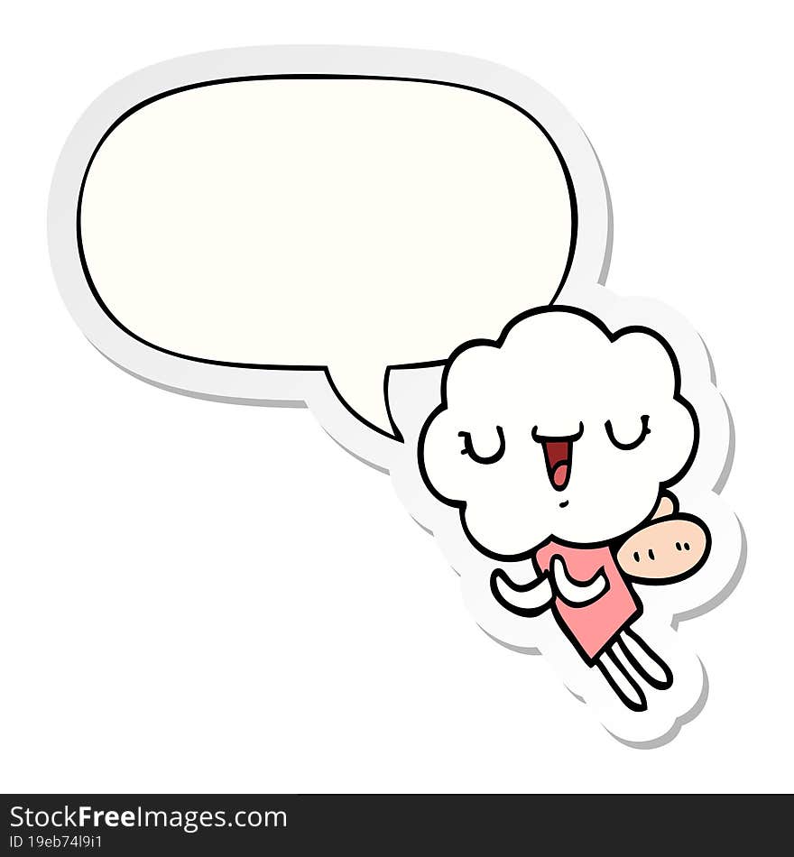 Cute Cartoon Cloud Head Creature And Speech Bubble Sticker