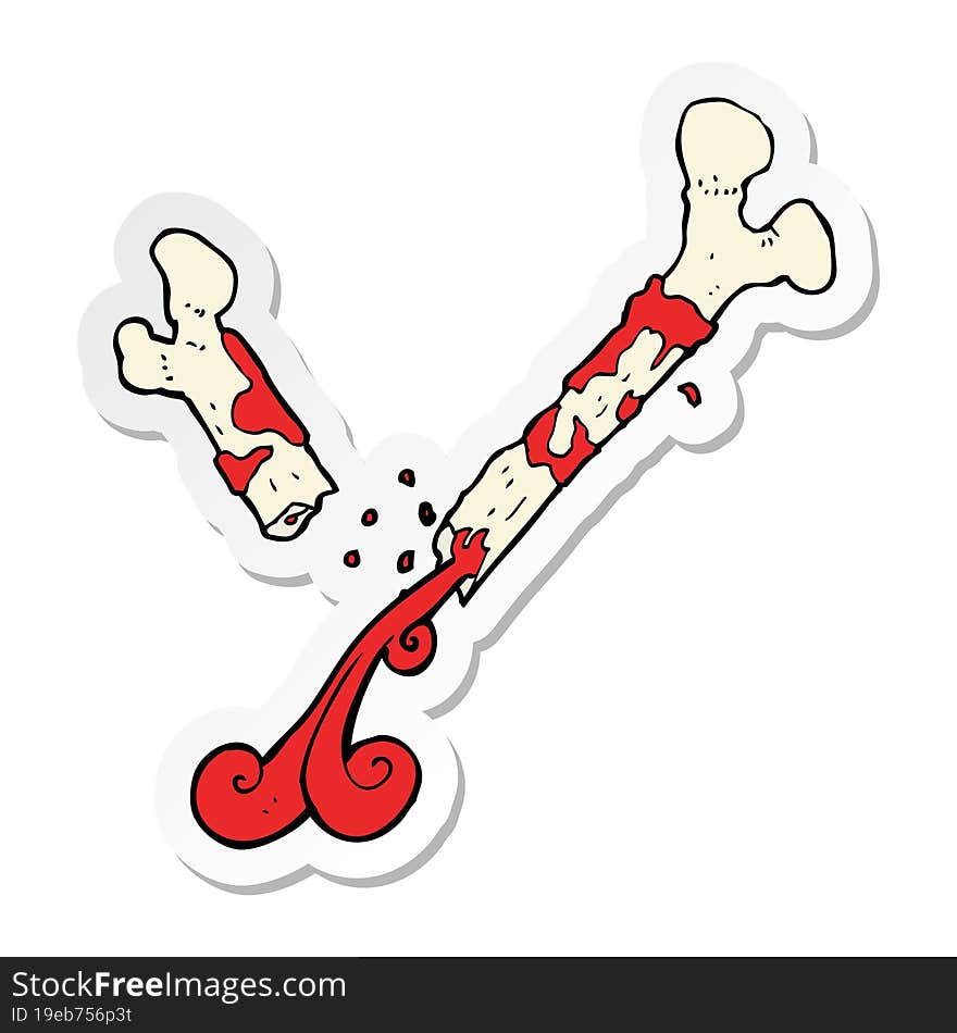 sticker of a gross broken bone cartoon