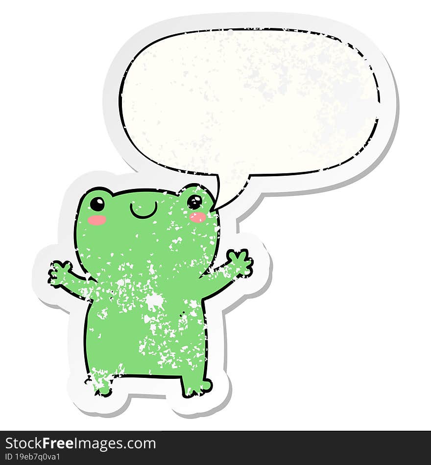 cute cartoon frog and speech bubble distressed sticker