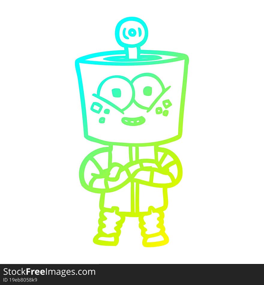 Cold Gradient Line Drawing Happy Cartoon Robot